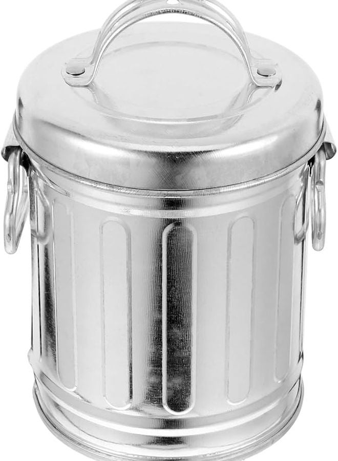 Galvanized Iron Bucket Ashtray with Lid Small Metal Trash Can for Desktop Office Home - Image 1